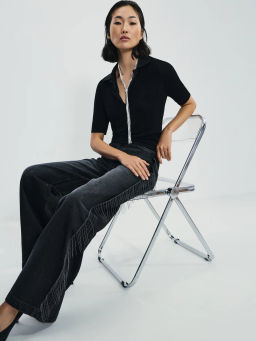 Джинсы wide leg с высокой посадкой с акцентной отделкой по бокам / Zarina