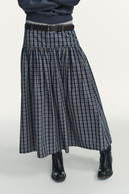 CHECKED MIDI SKIRT WITH BELT