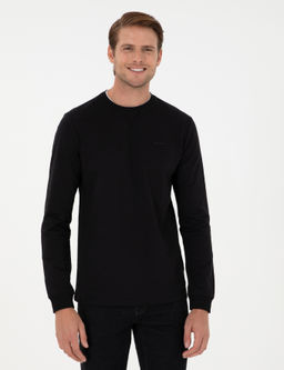 Siyah Regular Fit Bisiklet Yaka Basic Sweatshirt