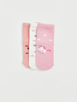 Bask?l? K?z Bebek Soket ?orap 3l?