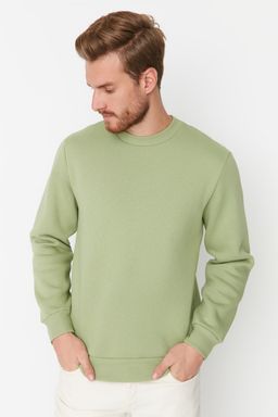 Yesil Bisiklet Yaka Regular/Normal Kesim Mistik Bask?l? Ici Polarl? Sweatshirt TMNAW23SW00303