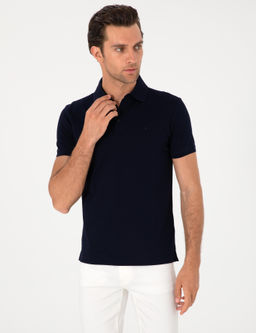 Lacivert Slim Fit %100 Pamuk Polo Yaka Basic T-shirt