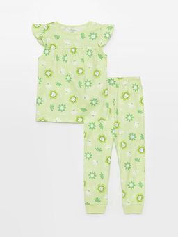 Bisiklet Yaka K?sa Kollu Desenli K?z Bebek Pijama Tak?m?