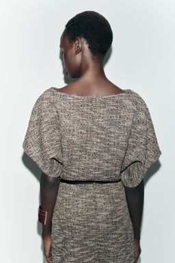 VESTIDO MIDI TEXTURA CINTUR?N / Marr?n / Crudo - Zara фото 5