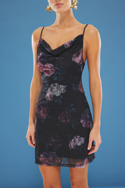 TRENDYOLMILLA Siyah Ask?l? Cicek Bask?l? Tul Degaje Yaka Skater/Belden Ac?lan Mini Orme Elbise TWOSS25EL00380  фото 3