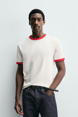 CAMISETA RIB CONTRASTE B?SICA / Blanco / Rojo - Zara фото 2