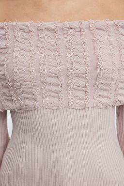 Pudra Yumusak Dokulu Carmen Yaka Ak?tma Detayl? Triko Kazak TWOAW25KZ00228 - Trendyolmilla фото 4