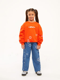 Bisiklet Yaka Bask?l? Uzun Kollu K?z ?ocuk Sweatshirt - Waikiki фото 3