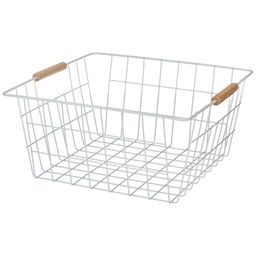 КОРЗИНА С ДЕРЕВЯННЫМИ РУЧКАМИ БЕЛАЯ 31.5*30.5*15.5 СМ