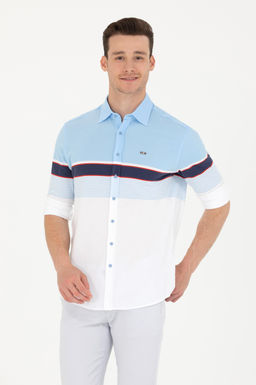 Мужская синяя рубашка с длинным рукавом