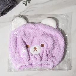 Чалма для сушки волос Доляна Медвежонок, микрофибра, фиолетовая  фото 5