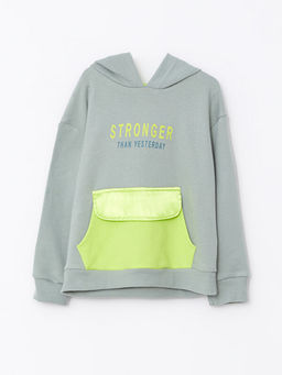 Kap??onlu Bask?l? Uzun Kollu K?z ?ocuk Sweatshirt