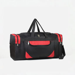 Сумка дорожная, 3 отдела на молниях, наружный карман, длинный ремень, цвет чёрный/красный