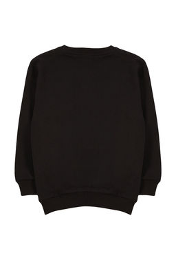 Siyah K?z Cocuk Mevsimlik-Ince Cilek Nak?sl? Bask?l? Orme Bisiklet Yaka Sweatshirt TKDAW25SW00001