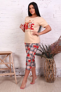 Пижама с бриджами, принт Мишки, бежевый (817-2) - Плиона фото 5