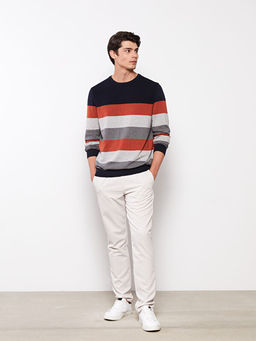 Bisiklet Yaka Uzun Kollu ?izgili Erkek Triko Kazak