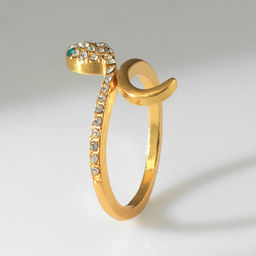 Кольцо Змея миниатюрная, бело-зелёное в золоте, безразмерное - Qf фото 2