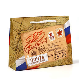 Цена за 4 шт. Пакет подарочный ламинированный С 23 февраля, S 12?15?5.5 см