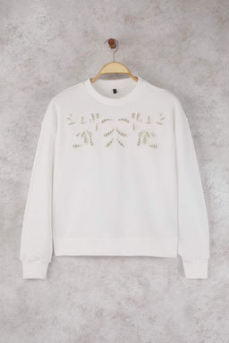 Ekru Nak?sl? Regular/Normal Kal?p Orme Sweatshirt TWOAW26SW00011 - Trendyolmilla фото 8