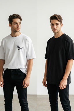 TRENDYOL MAN Beyaz-Siyah Oversize/Genis Kesim 2li Paket Kartal Bask?-Duz %100 Pamuk T-Shirt TMNSS25TS00214 - Trendyolmilla фото 15