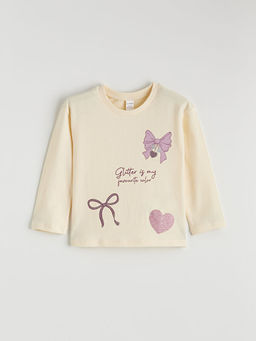 Bisiklet Yaka Bask?l? K?z ?ocuk Ti??rt