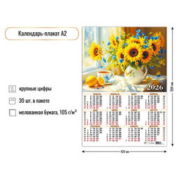 Цена за 10 шт. Календарь - плакат А2, 2026г. "Цветы" (9637)