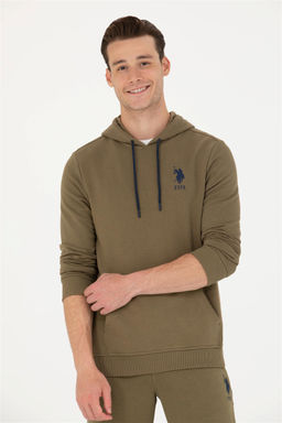 U. S. Polo Assn Мужской базовый свитшот цвета хаки с капюшоном - U.s. polo assn фото 8