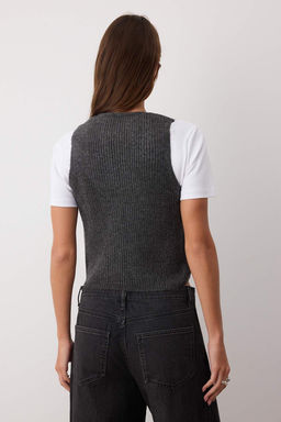 Antrasit Fitted V Yaka Yumusak Dokulu Yelek TWOAW26YE00035 - Trendyolmilla фото 4