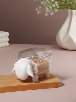 Органайзер для ватных палочек и дисков «Барашек», с крышкой, 12×7.5×8.5 см, прозрачный, белый