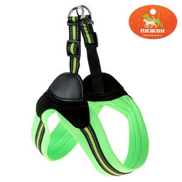 Шлейка супермягкая со светоотражающей прошивкой, обхват 62-69 см, зеленая