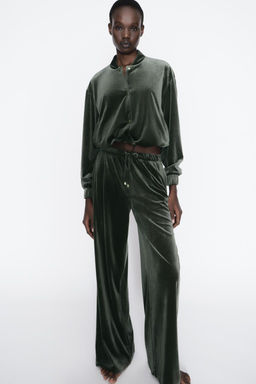WIDE-LEG VELVET TROUSERS - Zara фото 2