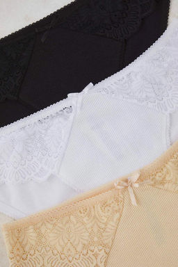 Siyah-Beyaz-Ten 3lu Kaskorse Dantel Detayl? Duz Brazilian Kulot THMAW26KU00005 - Trendyolmilla фото 9