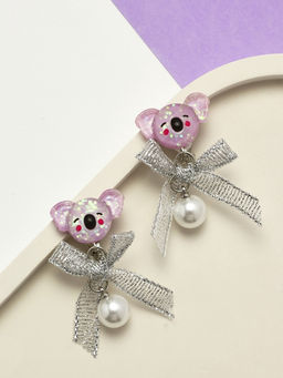 Серьги-клипсы детские «Выбражулька» коала с бантом и жемчужиной, цветные