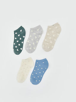 Kalp Bask?l? Kad?n Patik ?orap 5li