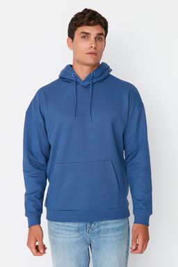 Lacivert Oversize/Genis Kesim Kapusonlu Ici Polar/S?cak Tutan Sweatshirt TMNAW23SW00195