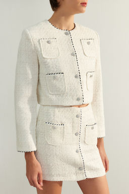 Limited Edition Ekru Crop Dokuma Ceket TWOAW24CE00122 - Trendyolmilla фото 4