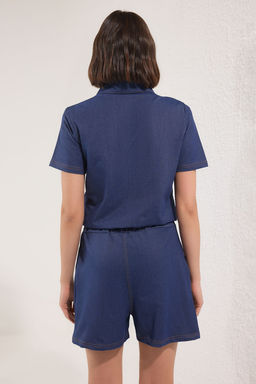 TRENDYOLMILLA Indigo Denim Gorunumlu Dugmeli K?sa Sortlu Tulum TWOSS25TU00044  фото 4
