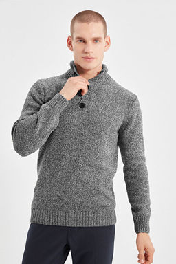 Antrasit Casual Slim Fit Y_nl_ Yar_m Bal_k__ D__meli Triko Kazak TMNAW21KZ0394 - Trendyolmilla фото 2
