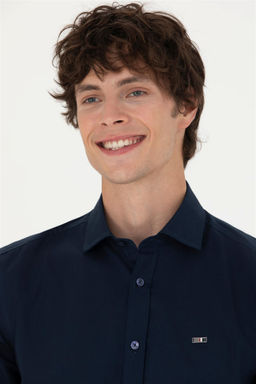 Мужская темно-синяя базовая рубашка с длинным рукавом - U.s. polo assn фото 2