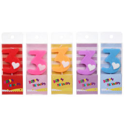 Свеча для торта Цифра Сердечко "3" 9 см, микс цветов