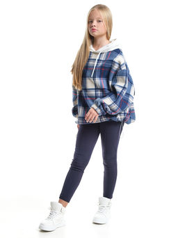 Худи оверсайз в клетку подростковое с капюшоном на меху 22-8046 синяя клетка - Mini maxi фото 11