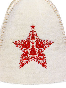 Шапка для бани вышивка "ЗВЕЗДА", светлая