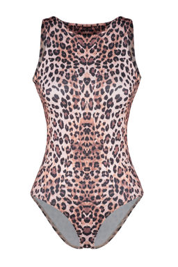 Ac?k Kahverengi Leopar Desenli Halter Yaka Esnek Alttan C?tc?tl? Orme Body TWOSS20BD0044