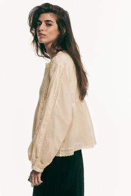 Blusa de algod?n con inserciones de encaje - H&m фото 4