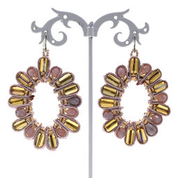 Серьги ручной работы Солнце с цирконами в оплетении цв.розовый