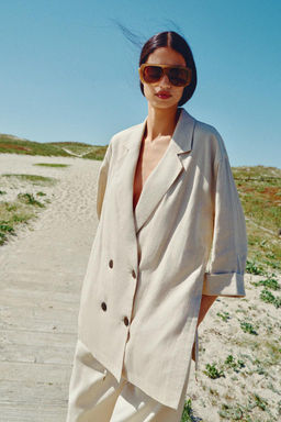 DOUBLE-BREASTED LINEN BLEND BLAZER - Zara фото 15