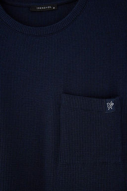 Lacivert Regular Fit Cep ve Etiket Detayl_ Waffle Dokulu _rme Pijama Tak_m_ TMNAW27PT00025 - Trendyolmilla фото 2