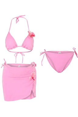 Pembe __gen Kapl_ _i_ek Aplikeli D___k Bel Brazilian 3l_ Pareo Bikini Tak_m_ TBESS26BT00182 - Trendyolmilla фото 5