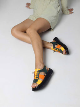 Босоножки 2029.2525bl. Зеленый желтый оранжевый