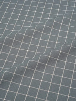 Вареный (стираный) хлопок Розовая клетка (2*2см) на сером с зеленым оттенком, ш.2.50м